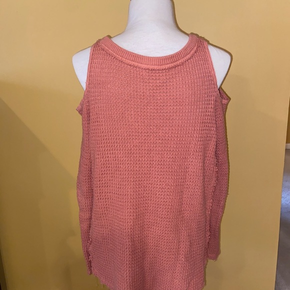 Free People Cold Shoulder Sunrise Sweater in Coral - Picture 3 of 7